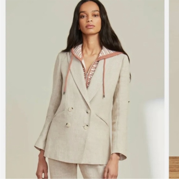 Veronica Beard Double Breasted Linen Parineti Dickey Blazer Stone Beige Jacket - Picture 7 of 8